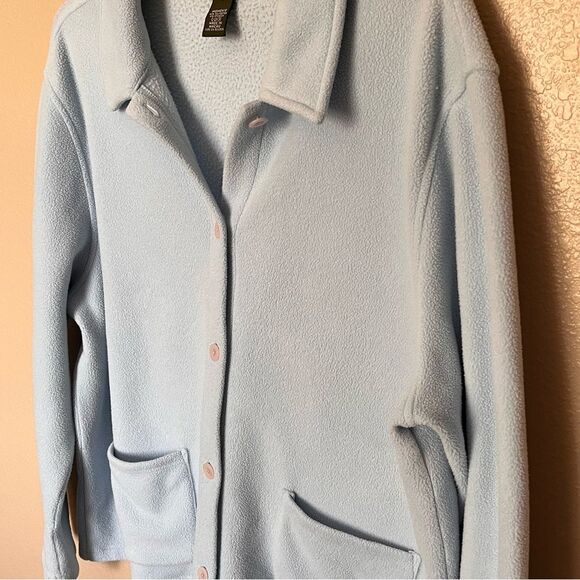 L.L. Bean Powder Blue Fleece Button Down Collared Jacket with Pockets Size 2X - Picture 4 of 8